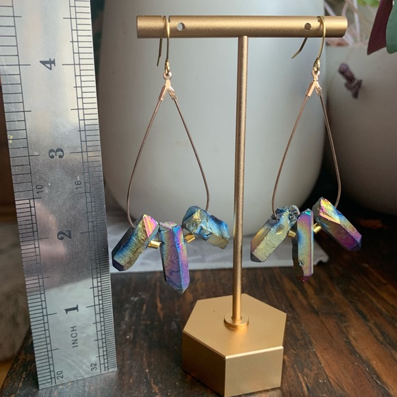 ✨NWT Rainbow Quartz & Pyrite Bohemian Earrings✨Hand Crafted ✨ Healing,m - Picture 6 of 9